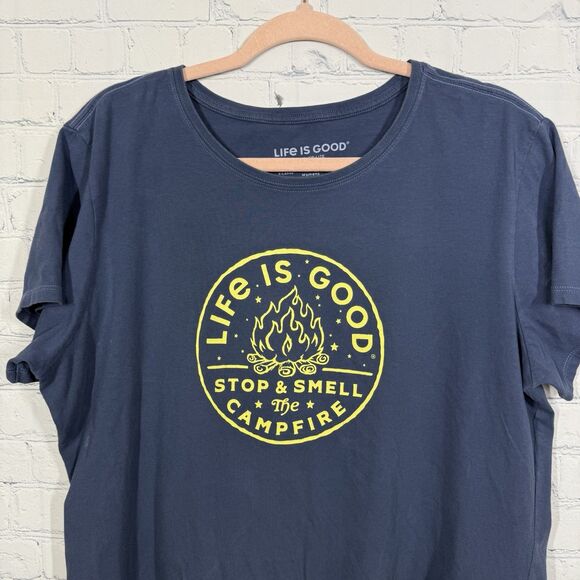 Life Is Good Shirt Blouse Women XL Crusher Life Blue Camp fire Outdoor Hiking - Picture 8 of 8